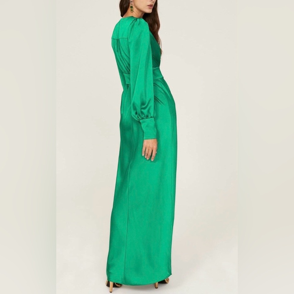 Rami Brooke Madeline Gown Deep V Long Sleeve Green Maxi Dress Size 0 - Picture 6 of 17